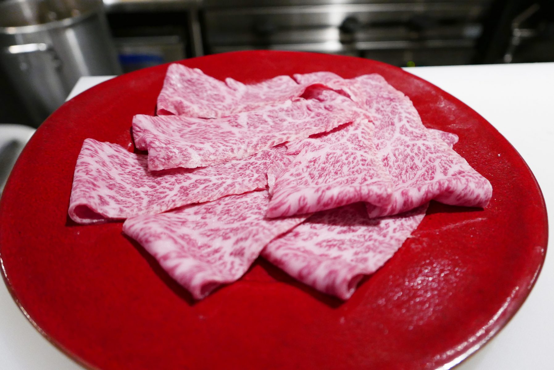 Beef ready for shabu-shabu at Wagyu Mafia